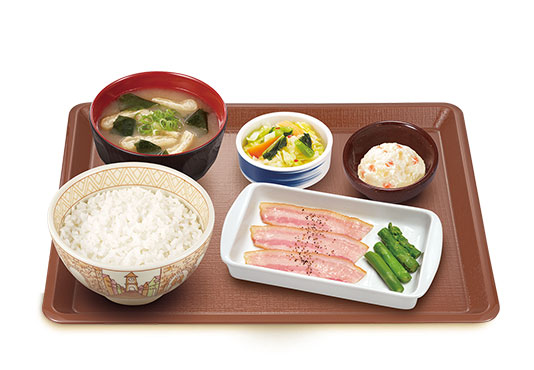 ベーコンアスパラ浅漬け朝食